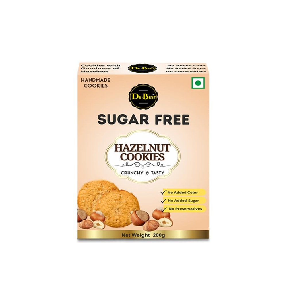 De Best Sugar Free Hazelnut Cookies | Sugar Free | No added Color | Premium Handmade | Crunchy & Tasty | Eggless | 200g