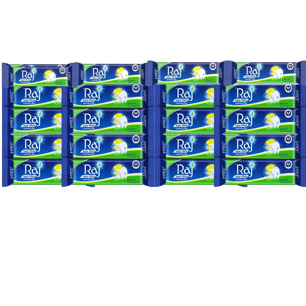 Raj Super White Laundry Soap For Clothes | Removes Tough Stains |, 70g x 20 (Pack of 20)