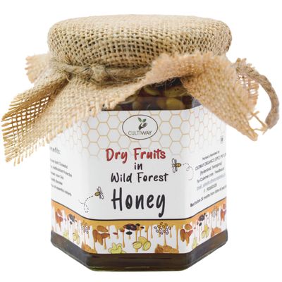 CULTIWAY ORGANICS Natural Honey with mix Dry Fruits & Seeds, No Added Sugar, Pure and Natural Dry Fruits & Seeds mixed with Organic Honey, Raw Forest honey, Glass Jar 250G X2 | (500 Gram)