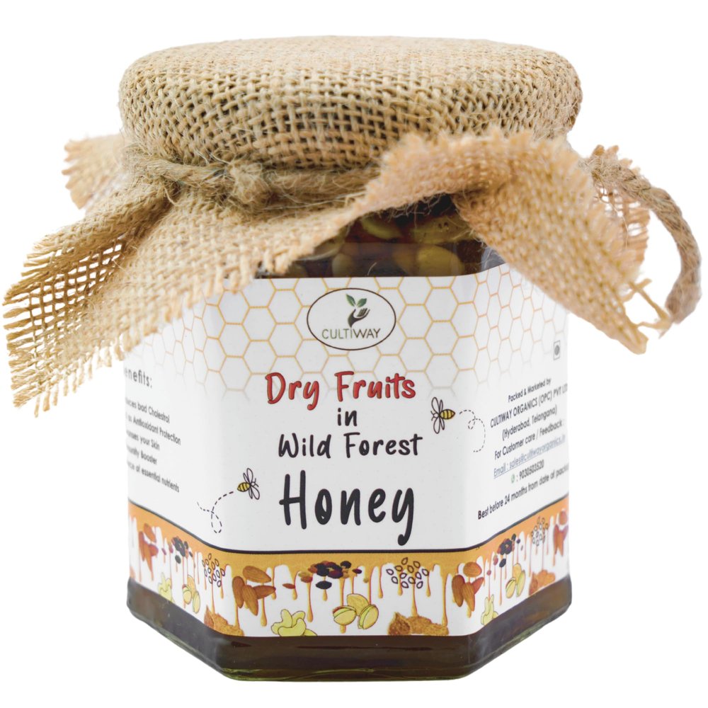CULTIWAY ORGANICS Natural Honey with mix Dry Fruits & Seeds, No Added Sugar, Pure and Natural Dry Fruits & Seeds mixed with Organic Honey, Raw Forest honey, Glass Jar 250G X2 | (500 Gram)