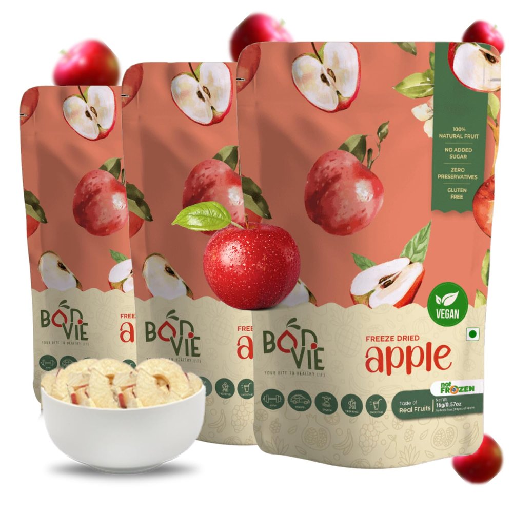 Bonvie Freeze-Dried Apple Chips - 100% Natural, Sugar-Free, Gluten-Free, No Artificial Colors, Healthy Snack for Travel & Hiking (Pack of 3)