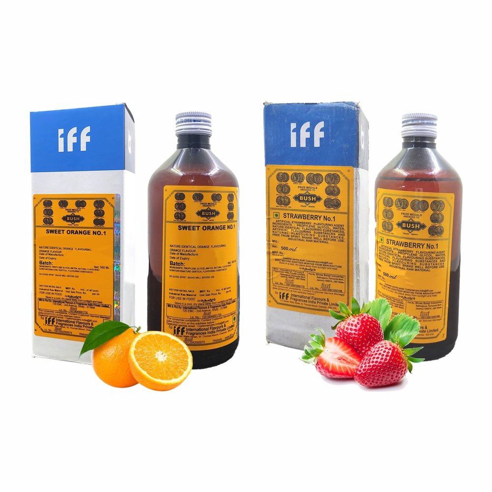 IFF Sweet Orange and Strawberry No.1 Flavour/Essence combo pack (Used in Ice Creams, Cakes, Chocolates, Sweets, Marzipan, Confectioneries, Cookies, Milkshakes etc)- 500 ML Pack of 2