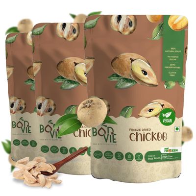 BONVIE Freeze-Dried Chikoo Fruit Snacks 100% Natural, No Sugar, No Preservatives, Gluten-Free, Vegan, Healthy On-the-Go Snack, Shelf-Stable (Pack of 3)