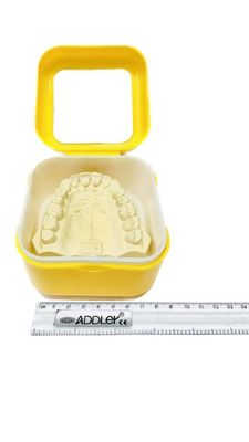 ADDLER DENTAL DENTURE BOX, DENTURE BATH CASE BOX HOLDER STORAGE SOAK CONTAINER WITH STRAINER BASKET, RETAINER CLEANING. (AUTOCLAVABLE) QTY:- 1