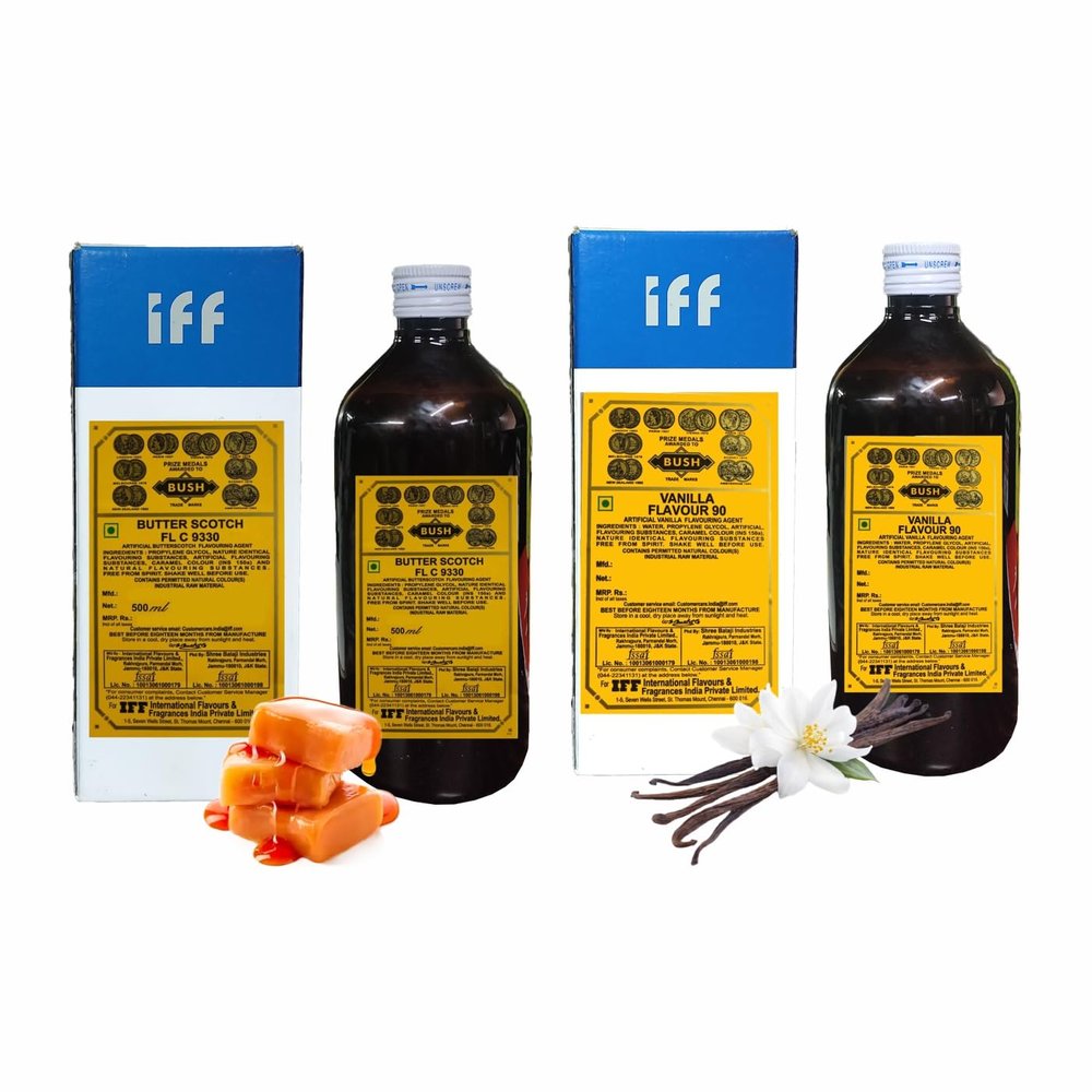 IFF Butterscotch 9330 and Vanilla 90 Flavour/Essence combo pack (Used in Ice Creams, Cakes, Chocolates, Sweets, Marzipan, Confectioneries, Cookies, Milkshakes etc)- 500 ML Pack of 2