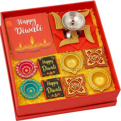 BayNut Diwali Delights: A Festive Hamper including Assorted nuts 100gm,card and diya with colourful diwali box