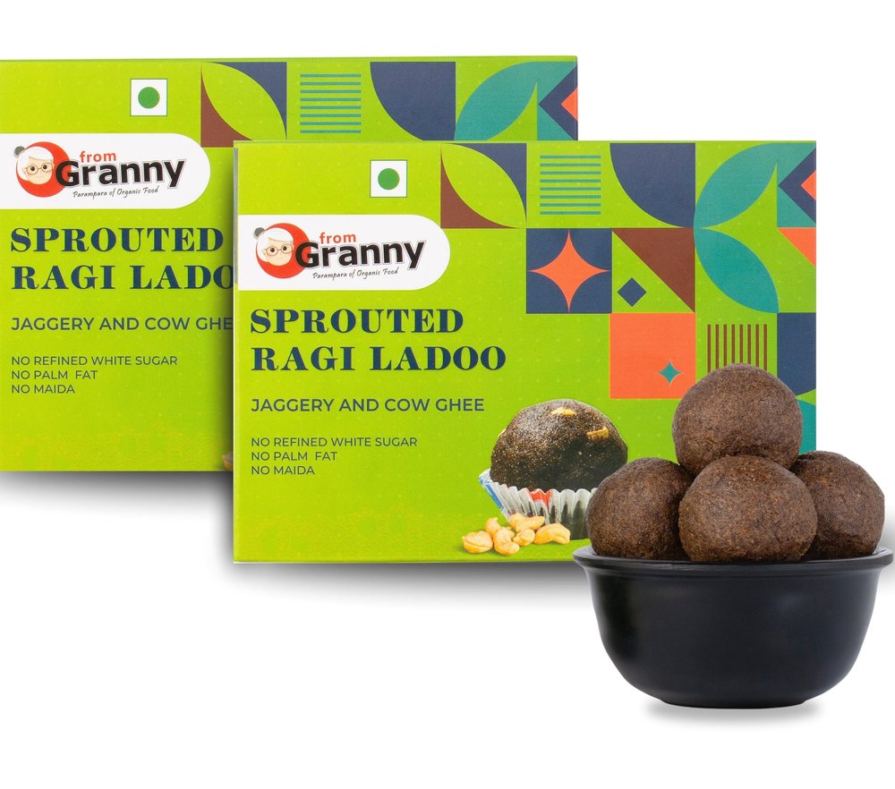 From Granny - Sprouted Ragi Laddu with Jaggery & Cow Ghee | No Maida, No Refined Sugar | Nutritious Millet Ladoo with Cashews | Healthy & Traditional Snack | 2 X 200g