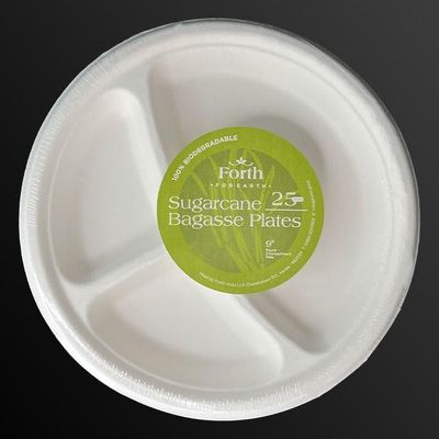 Forth Sugarcane Bagasse 9 inch 3 Compartment Round Plate