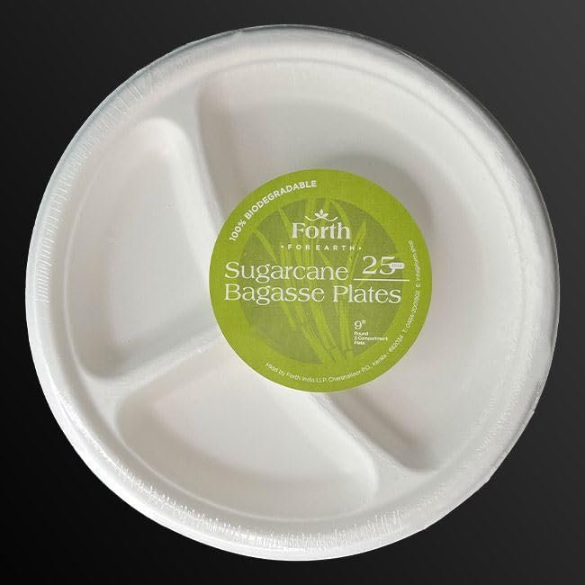 Forth Sugarcane Bagasse 9 inch 3 Compartment Round Plate