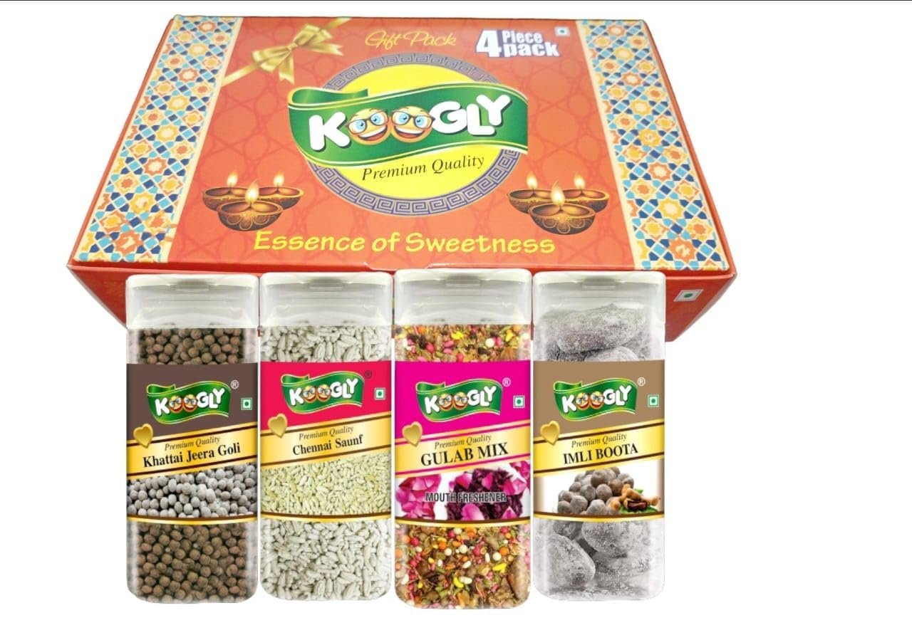 KOOGLY Diwali Gift Hamper Item Mouth Freshener Combo Box khatti jeera goli,gulab mix, imli boota, chennai sauf Mouth Freshener