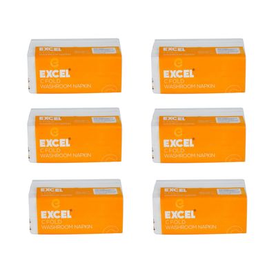 EXCEL TISSUES C-FOLD Washroom Napkin Soft, Gentle & Absorbent Paper Napkins for Daily Use, Skin-Friendly, Hygienic & Disposable 1 PLY PULLS SIZE (30CMX20CM) (Pack of 6 of 150 pulls)