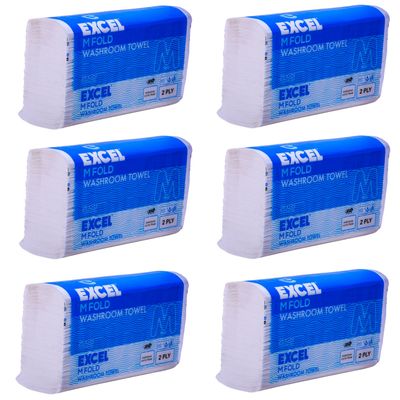 EXCEL TISSUES Washroom M-Fold Tissue Soft & Hygienic Paper, Ultrasoft & Absorbent (Pack of 6) 150 Pulls (21x23-2 Ply)