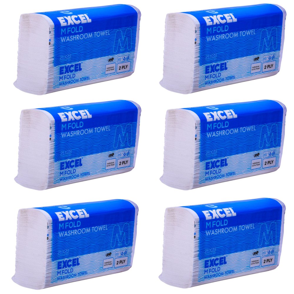 EXCEL TISSUES Washroom M-Fold Tissue Soft & Hygienic Paper, Ultrasoft & Absorbent (Pack of 6) 150 Pulls (21x23-2 Ply)