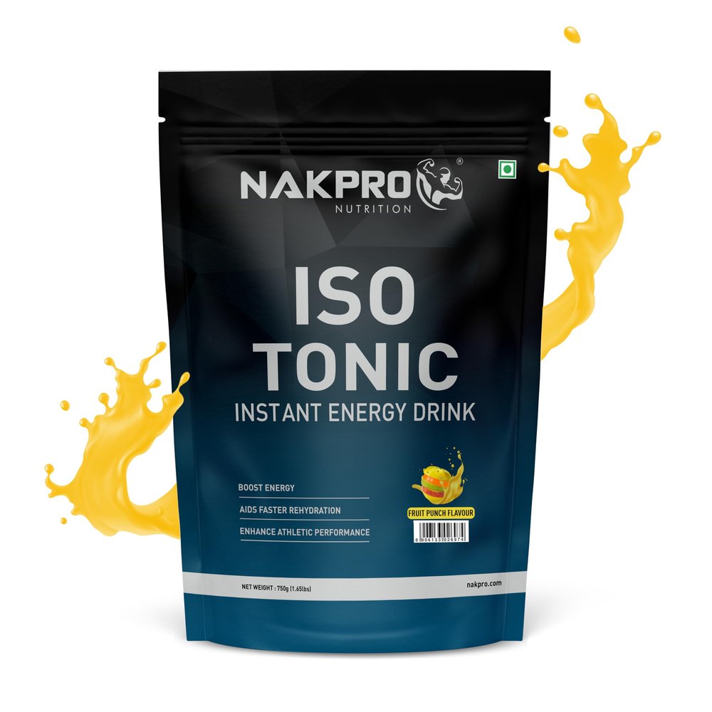 NAKPRO Isotonic Instant Energy Drink | 482mg Electrolytes, 128g Energy, 340mg BCAA per serving, Instant Hydration Electrolytes (750g, Fruit Punch)
