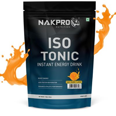 NAKPRO Isotonic Instant Energy Drink | 482mg Electrolytes, 128g Energy, 340mg BCAA per serving, Instant Hydration Electrolytes (750g, Tangy Orange)