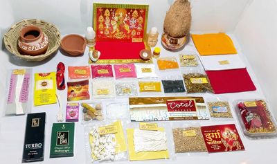 Bhakti2Shakti - Making Worship Special - Navratri Poojan Kit | Durga Poojan Kit | Ghat sthapna Poojan Kit | Maa Laxmi Ambe Durga Pooja | Economy Series with Kalash, Nariyal, tokni and matki (Ghat)