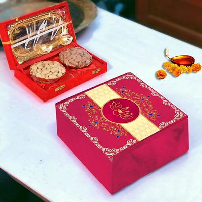 BayNut Diwali Premium Hampers for gifting with diwali card (A6) 100gm dryfruits,goldplated bowl set and diwali card
