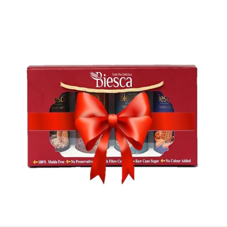 Biesca Assorted Handmade Cookies Gift Pack (Pack of 4) 485g - Ragi and Oats, Honey and Oats and Almond Bucotti