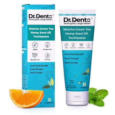 Dr.Dento Matcha Green Tea Natural Toothpaste - 125gm|SLS & Fluoride-Free|Enamel-Safe Teeth Whitening with Nano Hydroxyapatite & Theobromine for Remineralisation, Cavities & Bad Breath|Organic & Vegan