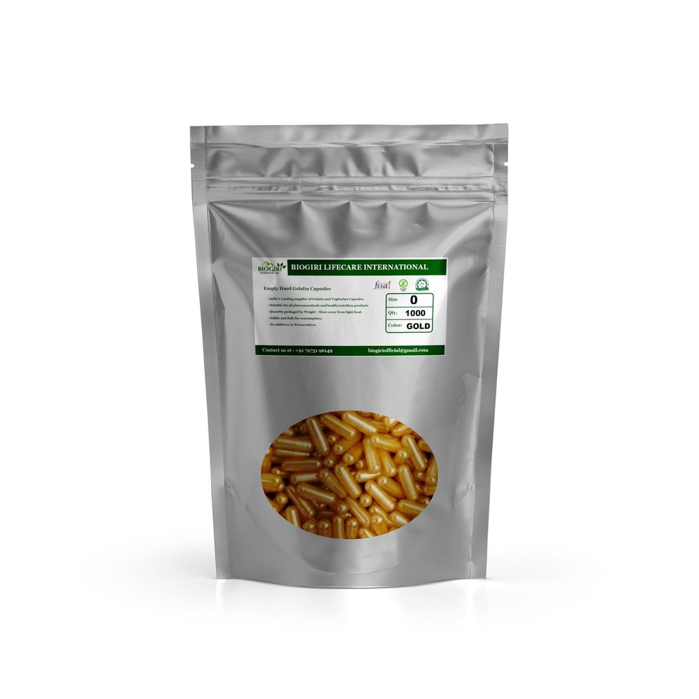 Biogiri Lifecare International Premium Size 0 Gold Empty Gelatin Capsules - Gluten-Free - 500mg Capacity - Ideal for Powder Filling - Pack of 1000