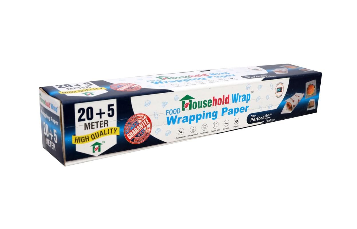 Household Wrap Multipurpose Food Wrapping Paper Eco-Friendly Good Quality Food Grade Butter Paper Food Storage Roll for Sandwich, Cheese, Fruit, Bread, Snacks 25mtr (Pack of 5)