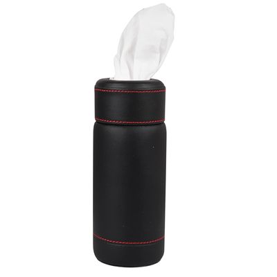 D'HIDES Car Tissue Paper Holder - Cylinder Tissue Box PU Leather Round Tissues Container Fit for Car and Van Cup, Car Cup Holder Car Tissues Box Round Container (Black)