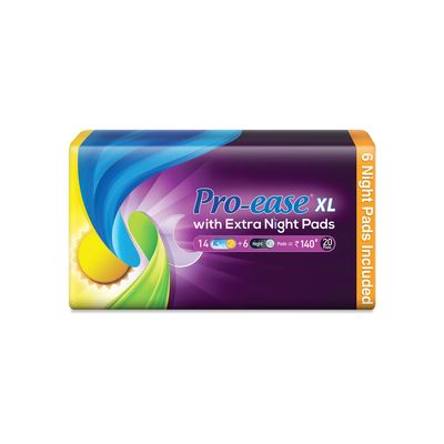 Pro-Ease Day & Night Sanitary Pad Combo Pack | Pack of 20 Pad | Sanitary Pad for Women| 2X Absorption| Bigger Pad | Better Protection at Night | Secure Sticking Pads