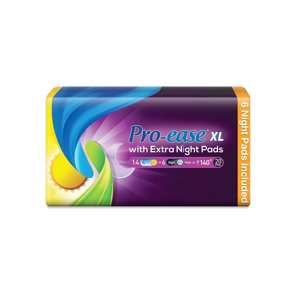Pro-Ease Day & Night Sanitary Pad Combo Pack | Pack of 20 Pad | Sanitary Pad for Women| 2X Absorption| Bigger Pad | Better Protection at Night | Secure Sticking Pads