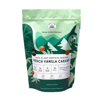 IHO | 100% Plant Protein Powder - French Vanilla Caramel | Superfood Blend | 500 g | Vegan Protein | No Sugar