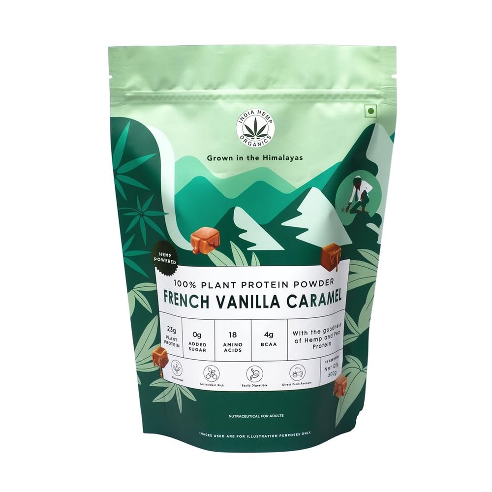 IHO | 100% Plant Protein Powder - French Vanilla Caramel | Superfood Blend | 500 g | Vegan Protein | No Sugar