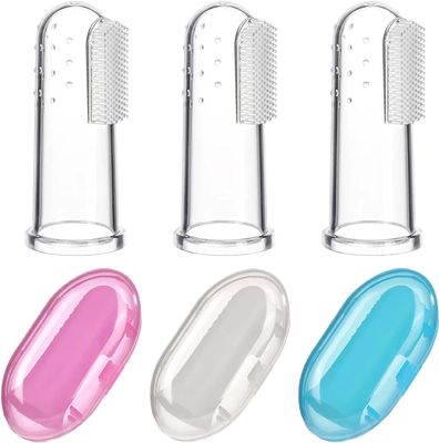 DKB Baby Finger Toothbrush Of Silicon Made Food Grade Quality BPA Free with Storage Case Multi-Color Pack Of-3