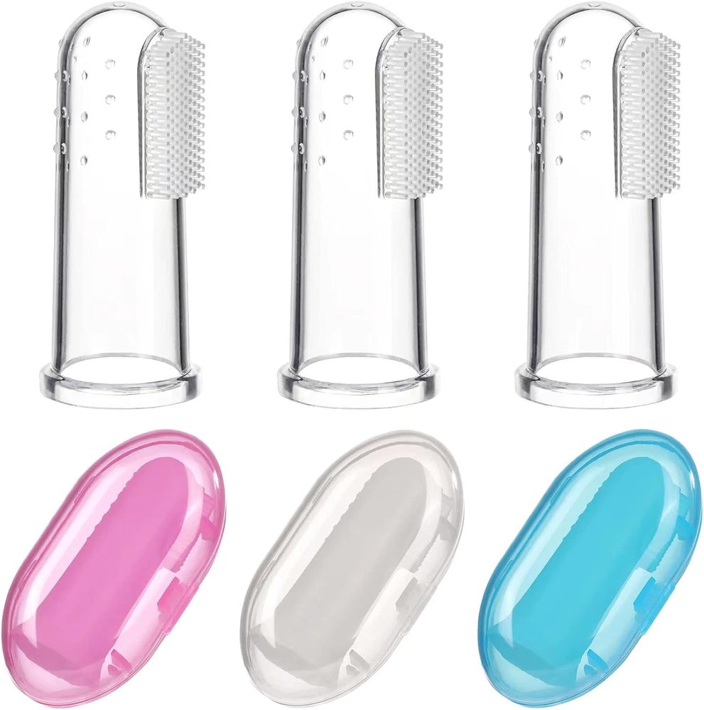 DKB Baby Finger Toothbrush Of Silicon Made Food Grade Quality BPA Free with Storage Case Multi-Color Pack Of-3