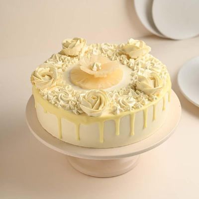 FlowerAura Delicious Silky Smooth Fresh Tropical Pineapple Cake Gift's For Birthday, Anniversary, Valentine's Day, Mother's Day, Christmas, Wedding (Same Day Delivery) (2Kg)