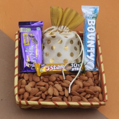 SFU E Com Crunchyness Chocolate With Almond and Decorative Potli | Ideal for Rakhi, Diwali and Festive Gifting | 335