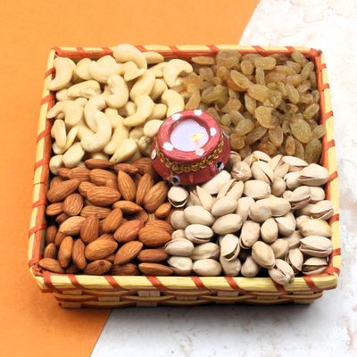 SFU E Com Dry Fruit Hamper Pack with Healthy Cashew, Almond, Pistachios & Raisin And Matki Diya | Premium Dry Fruit Hamper For Corporate Gifts, Family, Friends, New year | 296