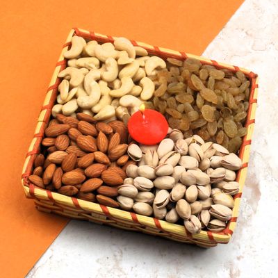 SFU E Com Dry Fruit Hamper Pack with Healthy Cashew, Almond, Pistachios & Raisin And Red Candle | Premium Dry Fruit Hamper For Corporate Gifts, Family, Friends, New year | 287