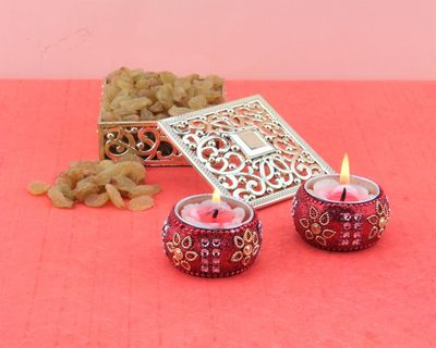 SFU E Com Dry Fruit Gift Hamper With Golden Box And Raisin, 2Pcs. Designer Diya | Dry Fruit Hamper For Corporate Gifts, Family, Friends, New year | 074