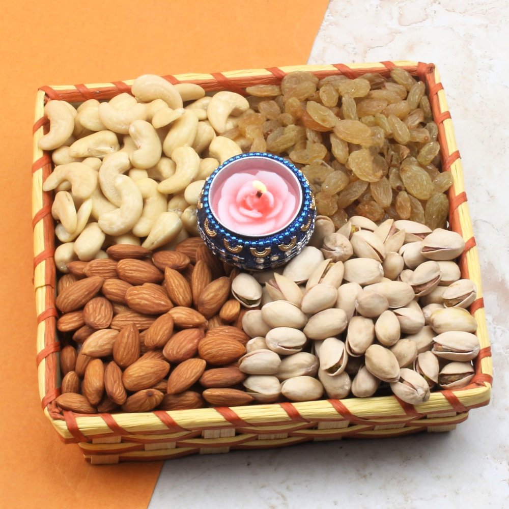 SFU E Com Dry Fruit Hamper Pack with Healthy Cashew, Almond, Pistachios & Raisin And Designer Diya | Premium Dry Fruit Hamper For Corporate Gifts, Family, Friends, New year | 293