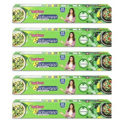 PoloQueen Slickwrapp Cling Film Rolls (30m Each) | Biodegradable Food Wrapping Film | Microwave-Safe, Eco-Friendly Cling Wrap for Food Storage, Freshness, and Versatile Kitchen Use (5)