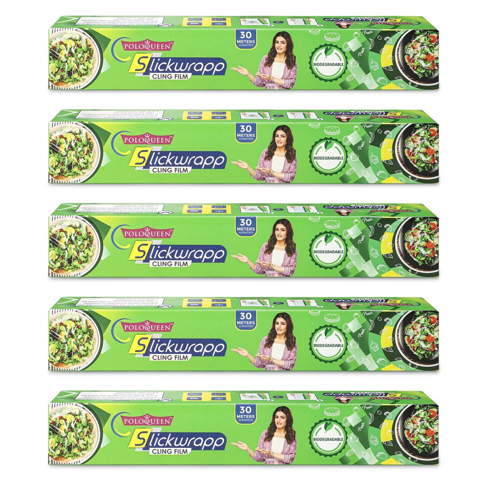 PoloQueen Slickwrapp Cling Film Rolls (30m Each) | Biodegradable Food Wrapping Film | Microwave-Safe, Eco-Friendly Cling Wrap for Food Storage, Freshness, and Versatile Kitchen Use (5)