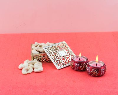 SFU E Com Dry Fruit Gift Hamper With Golden Box And Cashew, 2Pcs. Designer Diya | Dry Fruit Hamper For Corporate Gifts, Family, Friends, New year | 084