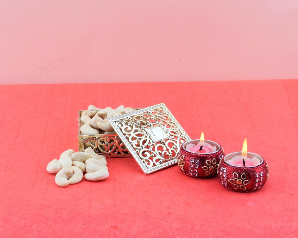 SFU E Com Dry Fruit Gift Hamper With Golden Box And Cashew, 2Pcs. Designer Diya | Dry Fruit Hamper For Corporate Gifts, Family, Friends, New year | 084