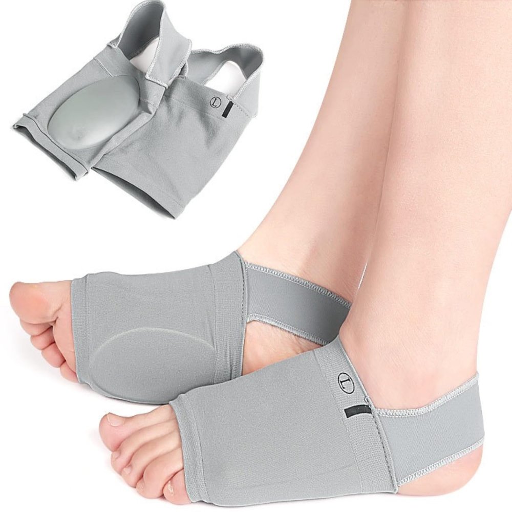 Arch support cushioned sole pads Foot protector for plantar fasciitis, Arch Relief heel fixation strap Standing work Running Mountaineering for both men and women (1 pair ) (S(8.25In-9.65In, Gray)