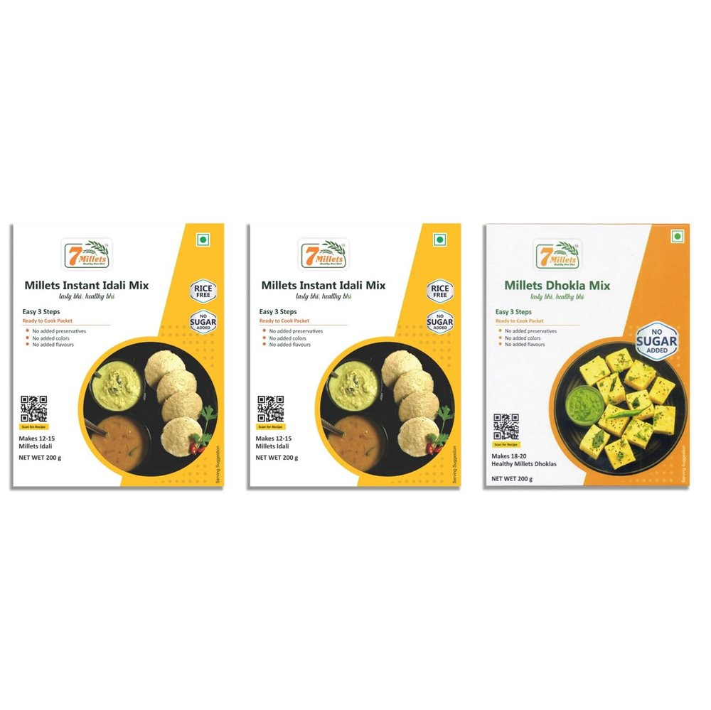 7Millets Dhokla (200g x 1 Pack) and Idli (200g x 2 Pack) - Ready to Cook Premix