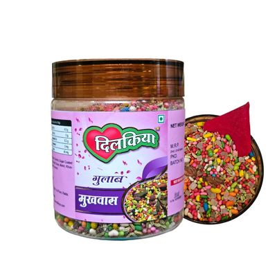 DiLKiYA Gulab Mukhwas [350 Grams, Jar Pack] [Rose Mouth Freshener, Sweet Mouth Freshener]
