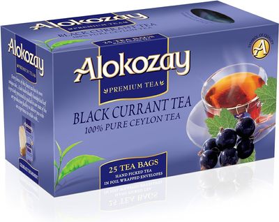 Alokozay Ceylon Black Tea With Black Currant Flavour Premium Tea, 100% Pure Ceylon 25 Tea Bags Hand Picked In Foil Wrapeed Envelopes 50g (Imported) (UAE)