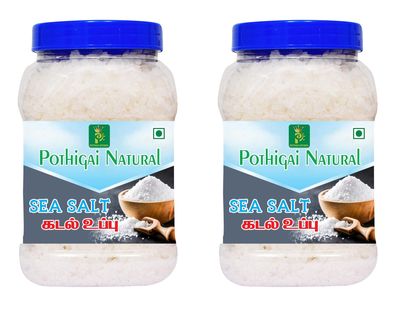 Pothigai Natural 2kg Indian Sea Salt Traditionally Made 100% Natural (1kg x 2) for Healthy cooking