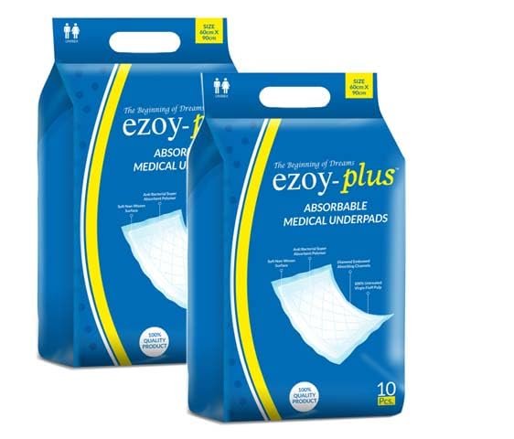 Ezoyplus Premium Underpads, Large (60 X 90 cm), Medical underpads Super Absorbent Polymer & Soft Surface, (Pack of 2) (Underpads, 20 Pcs)