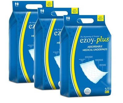 Ezoyplus Premium Underpads, Large (60 X 90 cms) Medical underpads Super Absorbent Polymer & Soft Surface, (Pack of 1) (Underpads, 30 Pcs)