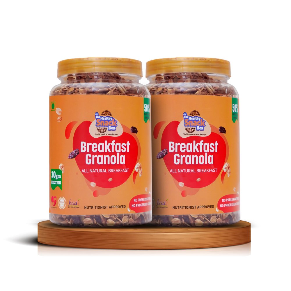 The Healthy Snack Box Breakfast Granola I Gluten Free I High Fibre I Nothing Artificial I By Dr. Seema Chopra - Nutritionist- Pack of 2 (500g x 2, 1000g)